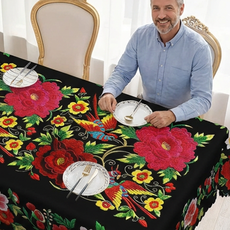🌺 50% RABATT! 🌸 Mexikanische Tischdecke mit Blumenmuster & Wellenrand – Farbenfroh, robust & vielseitig – Perfekt für festliche Anlässe & den Alltag ✨