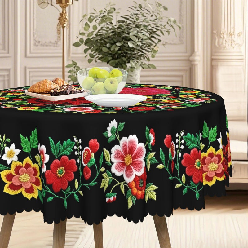 🌺 50% RABATT! 🌸 Mexikanische Tischdecke mit Blumenmuster & Wellenrand – Farbenfroh, robust & vielseitig – Perfekt für festliche Anlässe & den Alltag ✨