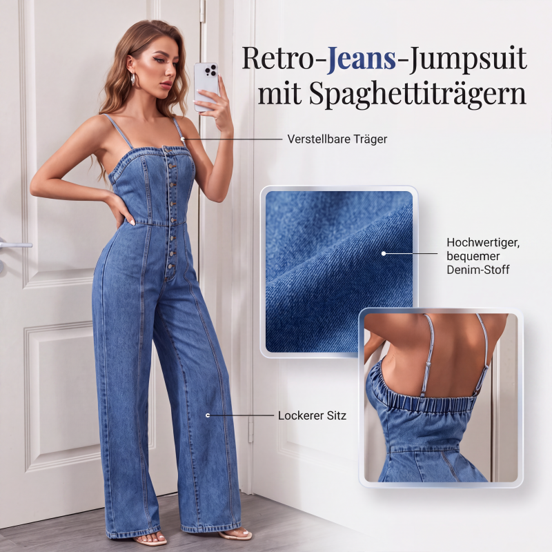 👖 50% RABATT! ✨ Damen‑Jeansoverall mit Spaghettiträgern und weitem Bein – Lässiger Sommerlook