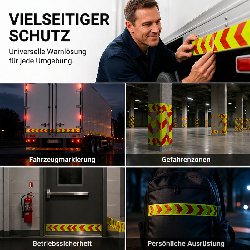🚚 50% RABATT!🚨Hochsichtbares reflektierendes Pfeilband – hochsichtbar, wetterfest & selbstklebend für Anhänger und Nutzfahrzeuge