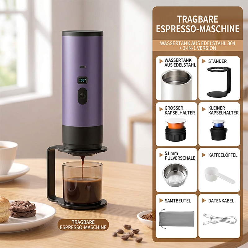 ☕🚗 50% RABATT! Tragbare Espressomaschine für Reisen – Kompakt, akkubetrieben & perfekt für frischen Kaffee unterwegs, im Auto oder Zelt ⛺✨