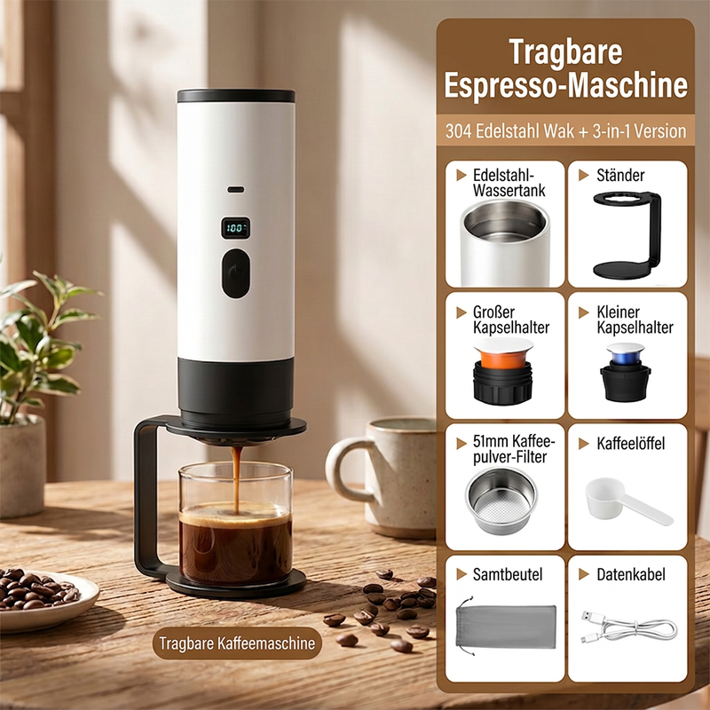 ☕🚗 50% RABATT! Tragbare Espressomaschine für Reisen – Kompakt, akkubetrieben & perfekt für frischen Kaffee unterwegs, im Auto oder Zelt ⛺✨