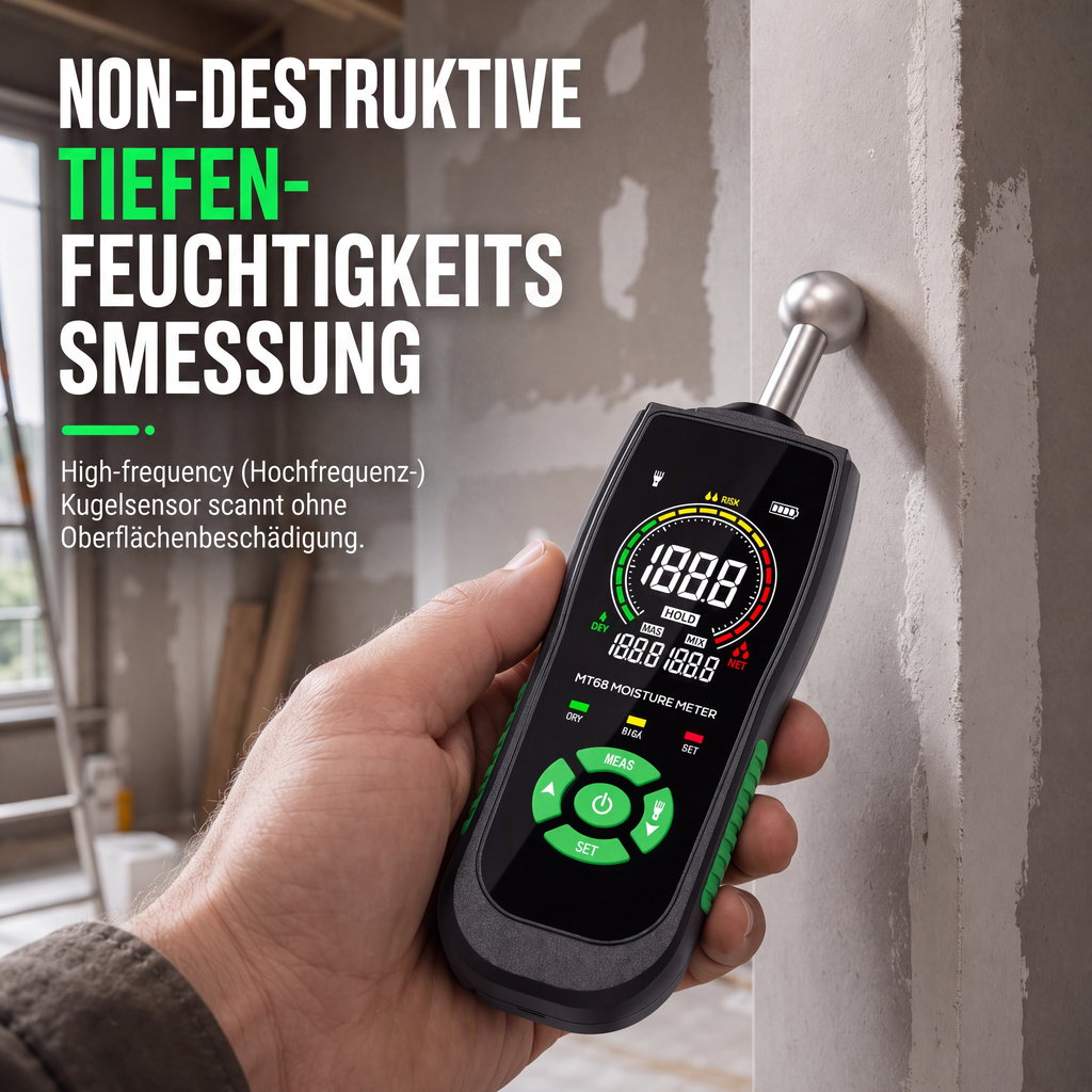 🔧50% RABATT⏰MT68 pinloses Feuchtemessgerät, prüft Feuchtigkeit & Leckagen an Wänden und Fliesen💧