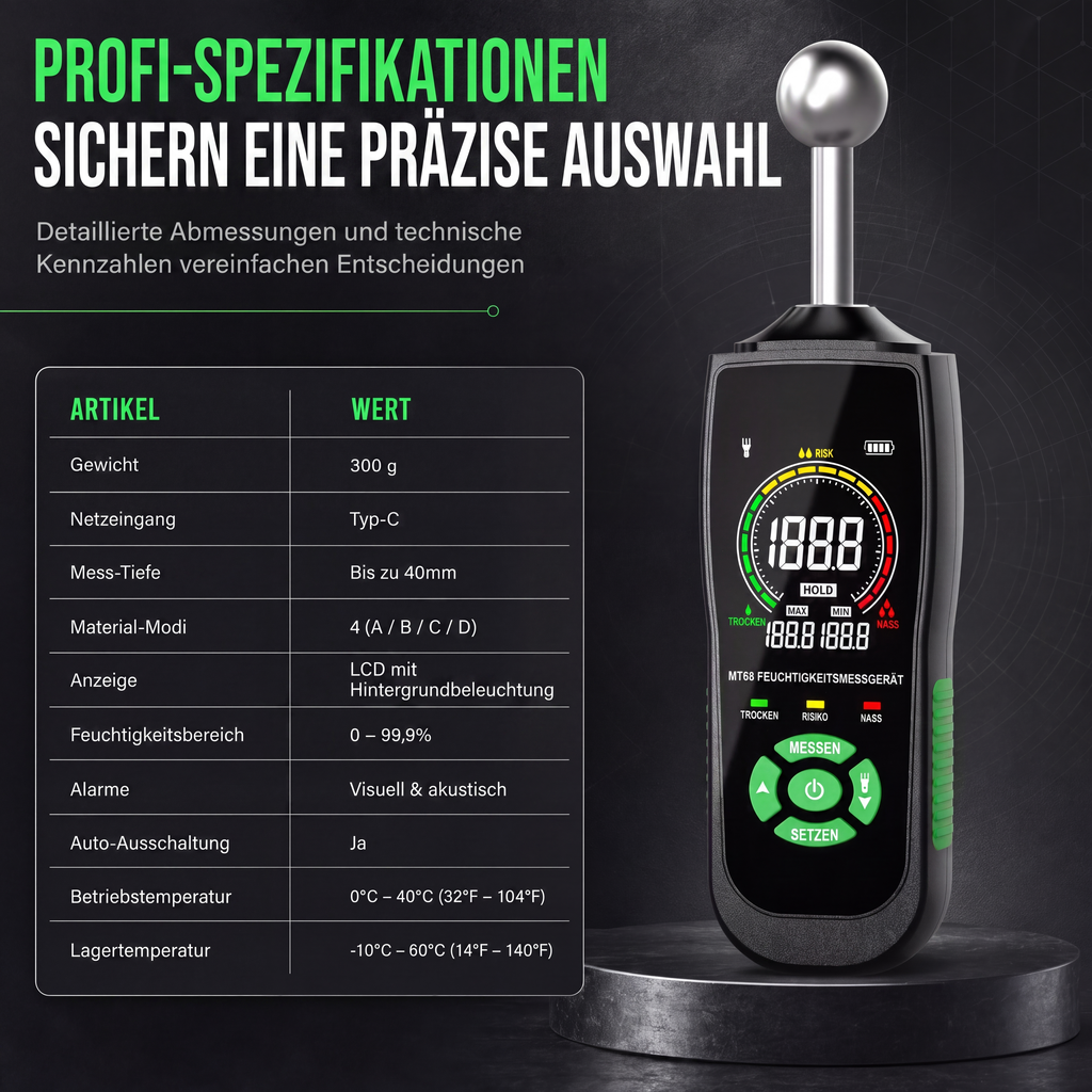 🔧50% RABATT⏰MT68 pinloses Feuchtemessgerät, prüft Feuchtigkeit & Leckagen an Wänden und Fliesen💧