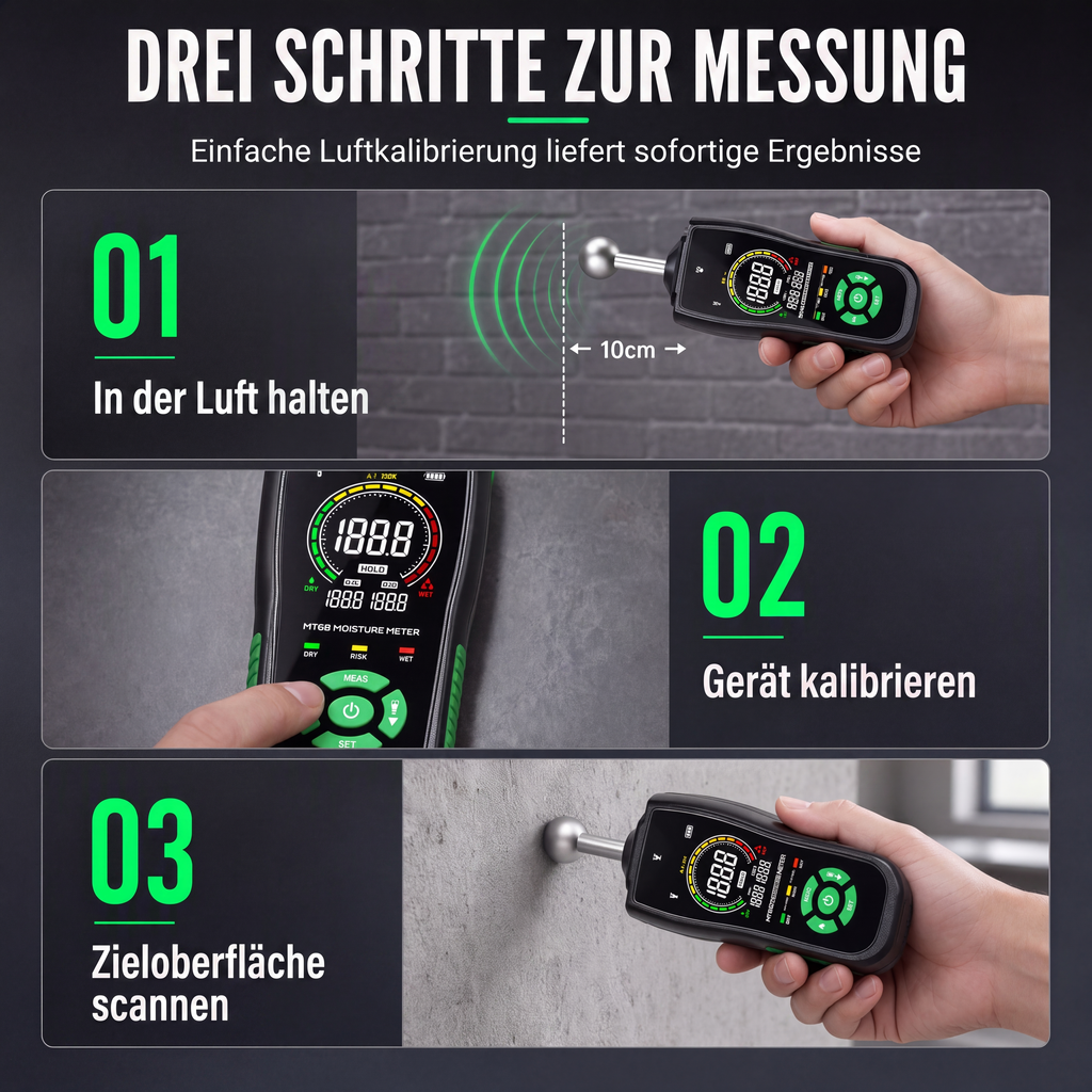 🔧50% RABATT⏰MT68 pinloses Feuchtemessgerät, prüft Feuchtigkeit & Leckagen an Wänden und Fliesen💧