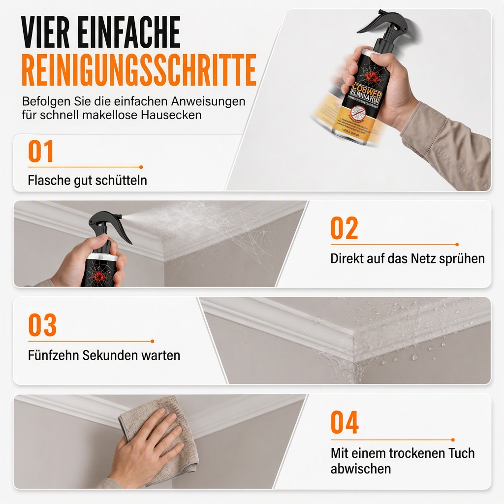 Spinnwebenentfernungsspray und Wandreiniger für Decken und Ecken im Haushalt, sichere Staubreinigung für Wände