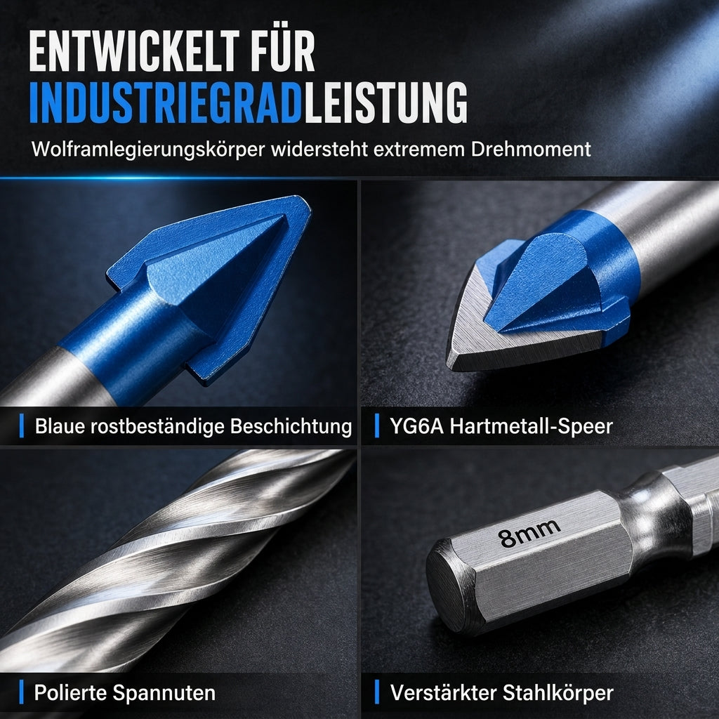 📢📢50% RABATT !!⏰Hartmetall-Exzenterbohrer mit Sechskantschaft zum Bohren von Löchern in Keramikfliesen, Glas und Beton