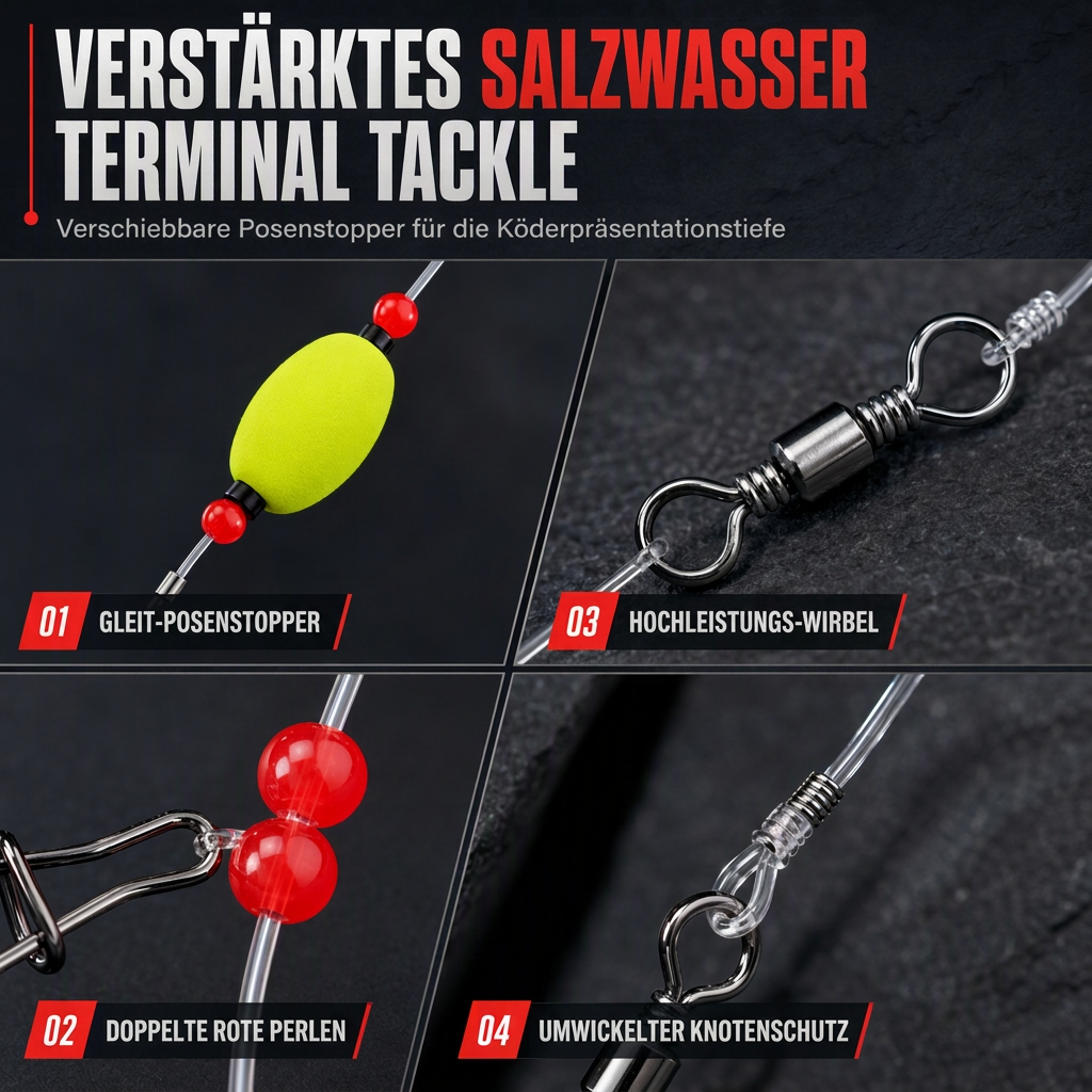 🎣 50% RABATT! 🐟 6-Pomfret-Angelset mit Schwimmer zur Brandungsfischerkennung für Flunder, Barsch, Wels, Hai und Blaufisch