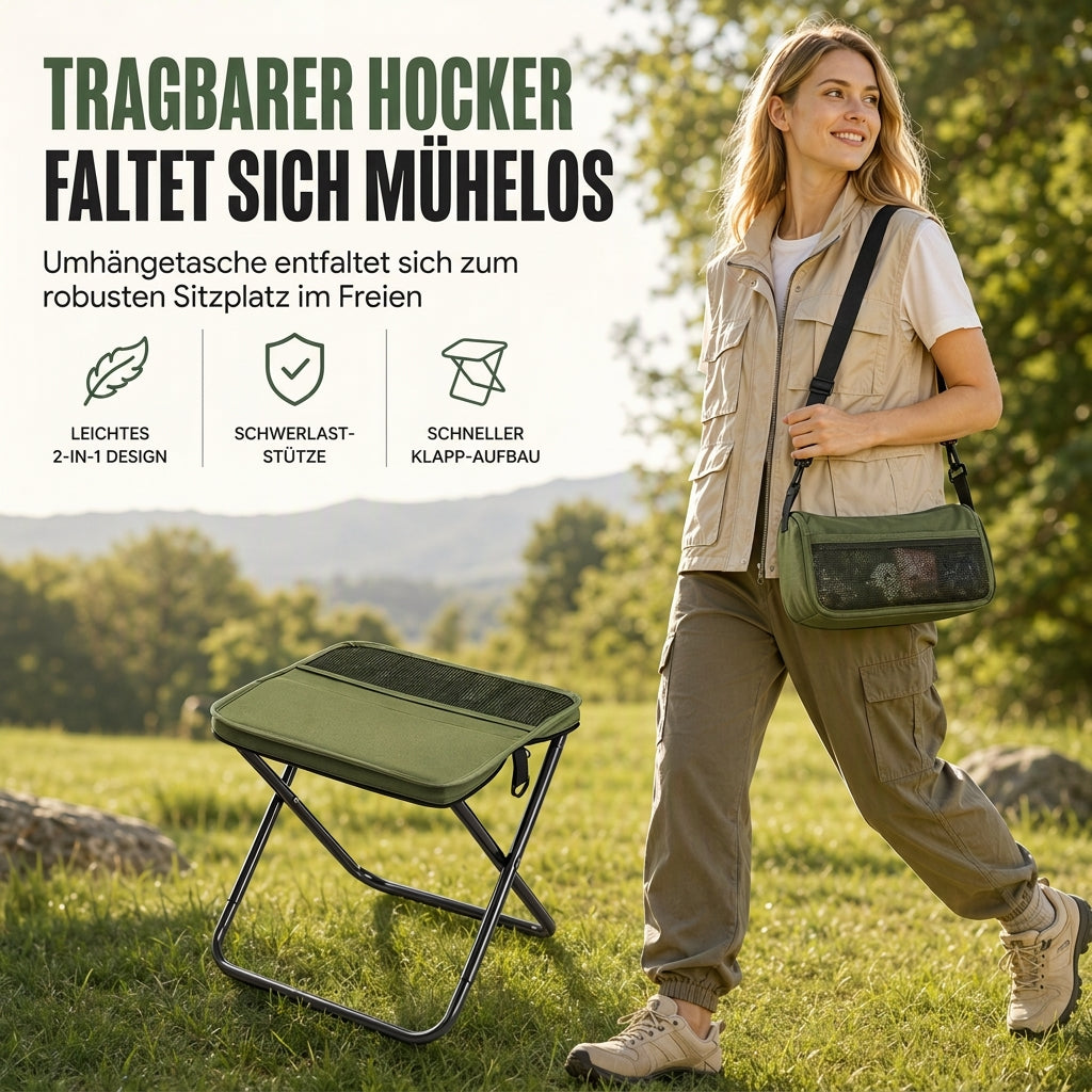 📢📢50% RABATT !!⏰Tragbarer Klapphocker-Rucksack, leichter Outdoor-Campingstuhl und vielseitig verwendbare Umhängetasche