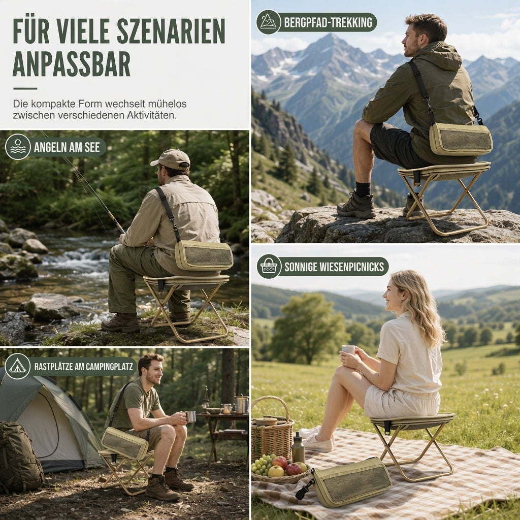 📢📢50% RABATT !!⏰Tragbarer Klapphocker-Rucksack, leichter Outdoor-Campingstuhl und vielseitig verwendbare Umhängetasche