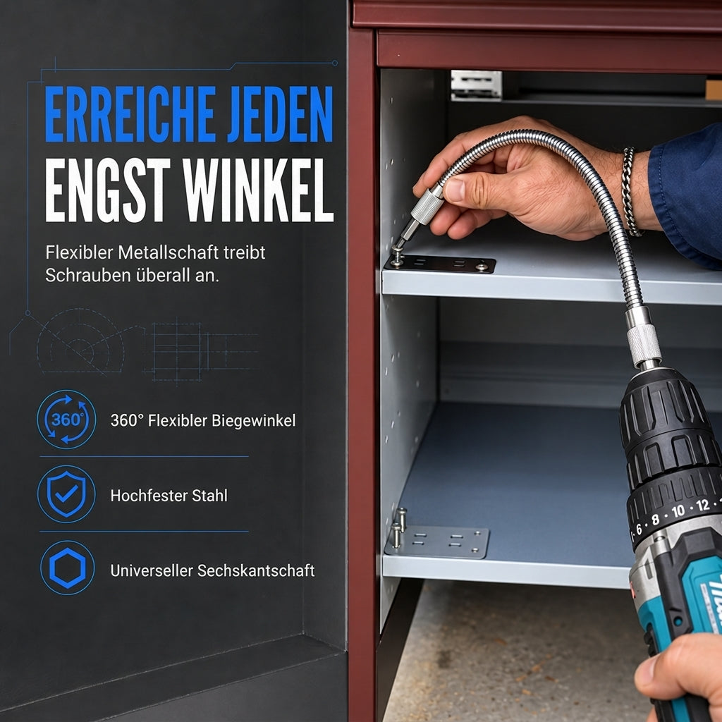 Universelle flexible Metall-Verlängerungswelle für Bohrmaschinen und Schraubendreher, mehrwinkliges Verbindungsstück für Schraubendrehereinsätze