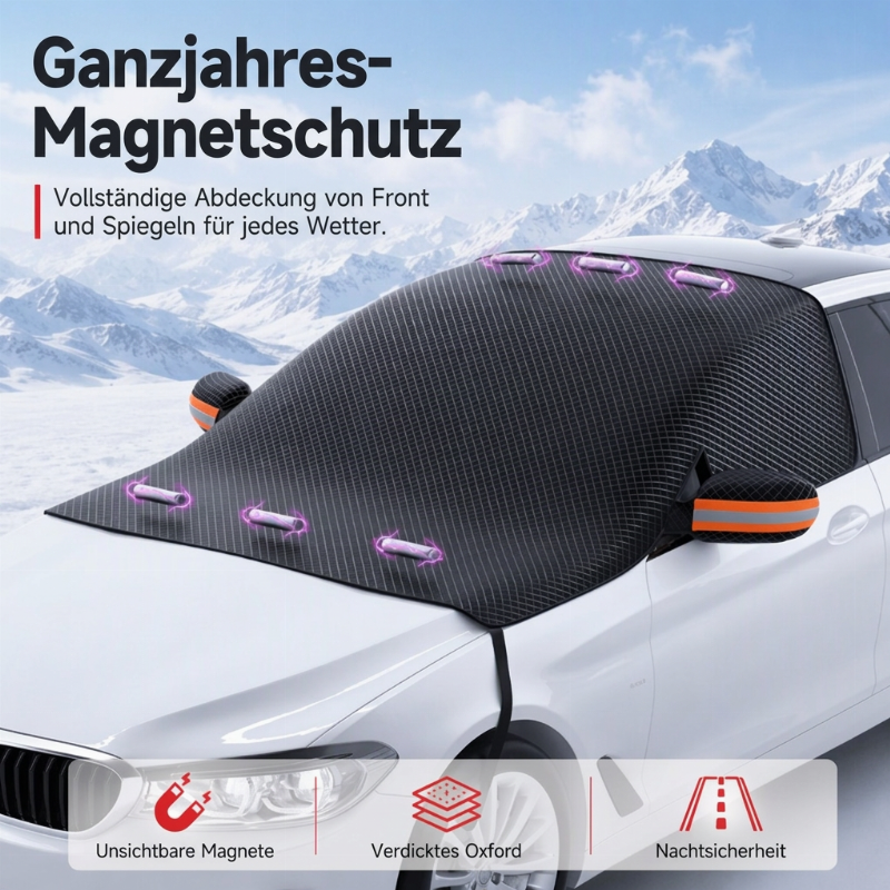 ⏰Magnetische Auto-Frontscheibenabdeckung, verdickt, wasserdicht – Sonnenschutz und Schneeschutz mit reflektierenden Streifen