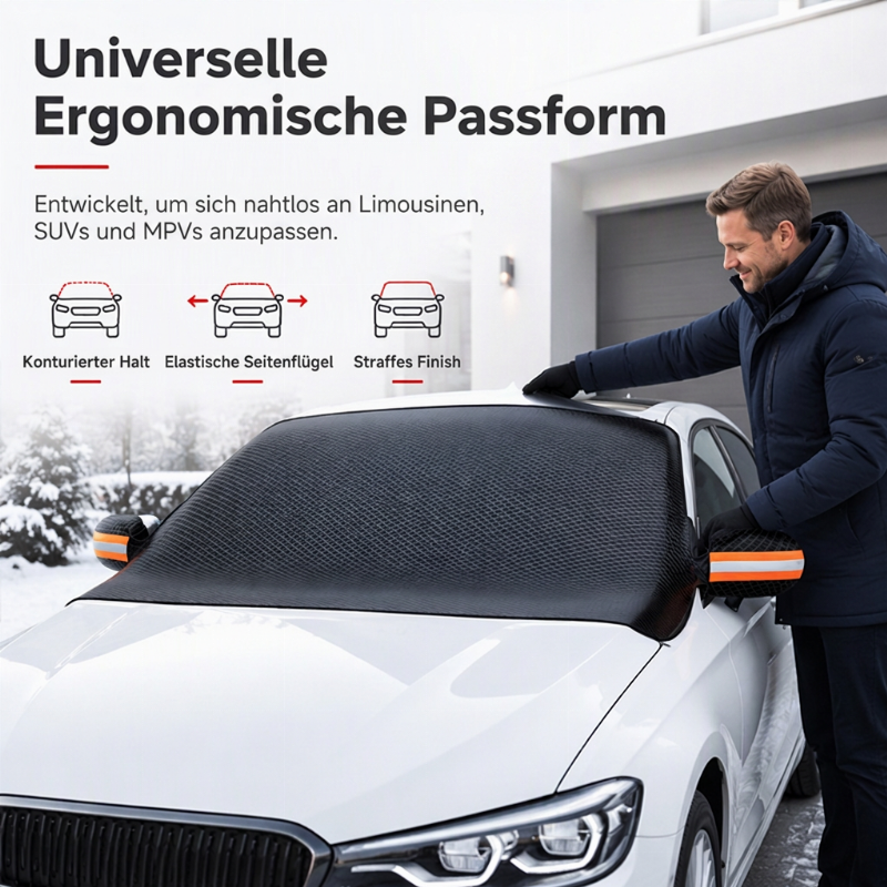 ⏰Magnetische Auto-Frontscheibenabdeckung, verdickt, wasserdicht – Sonnenschutz und Schneeschutz mit reflektierenden Streifen
