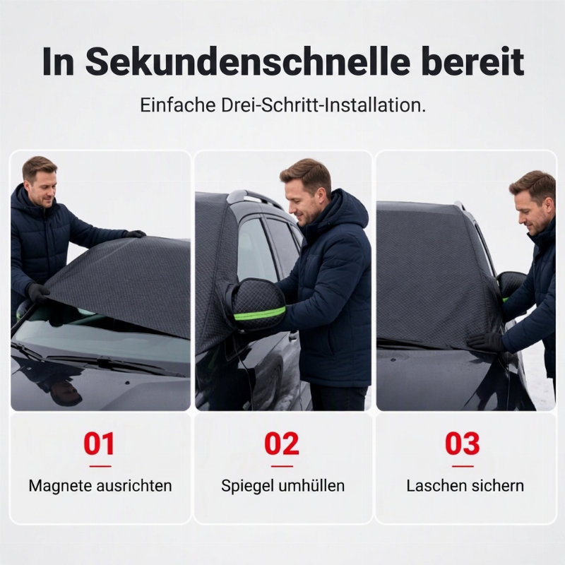 ⏰Magnetische Auto-Frontscheibenabdeckung, verdickt, wasserdicht – Sonnenschutz und Schneeschutz mit reflektierenden Streifen