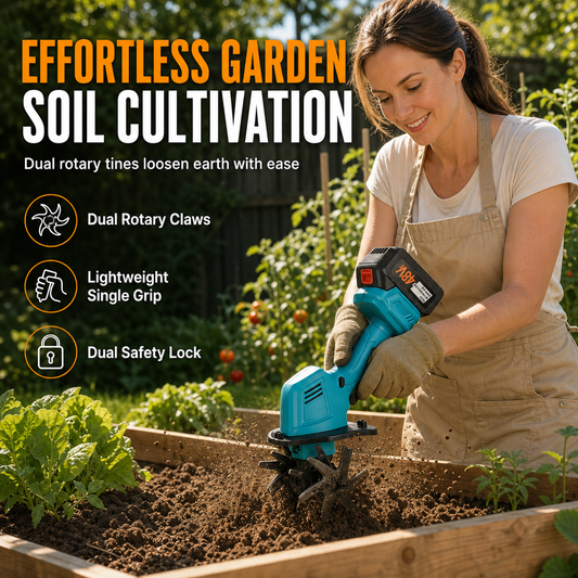 🌱Versand kostenlos!! 🍎 Kabellose Mini-Gartenfräse mit 21-V-Akku – handlicher Bodenlockerer & Unkrautentferner für Garten & Beet