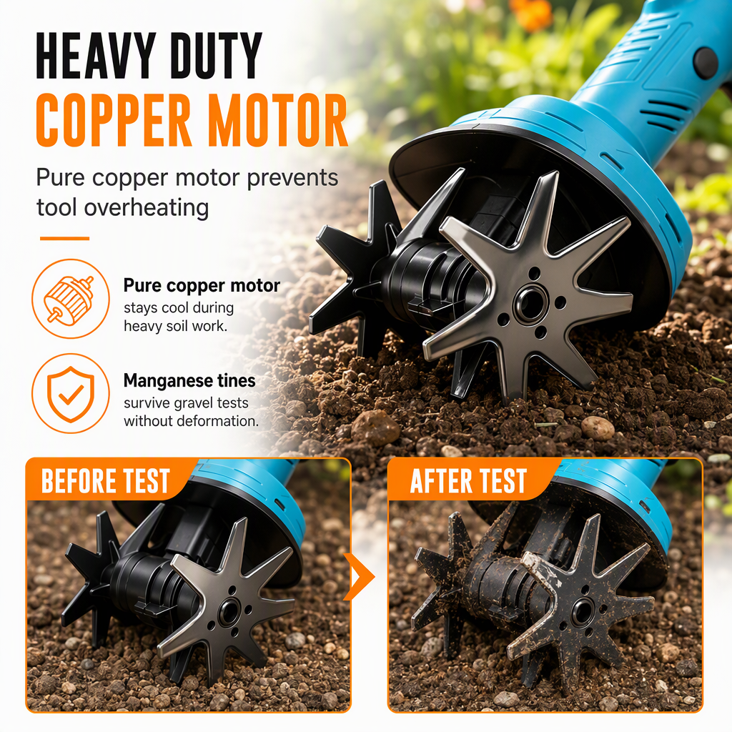 🌱Versand kostenlos!! 🍎 Kabellose Mini-Gartenfräse mit 21-V-Akku – handlicher Bodenlockerer & Unkrautentferner für Garten & Beet
