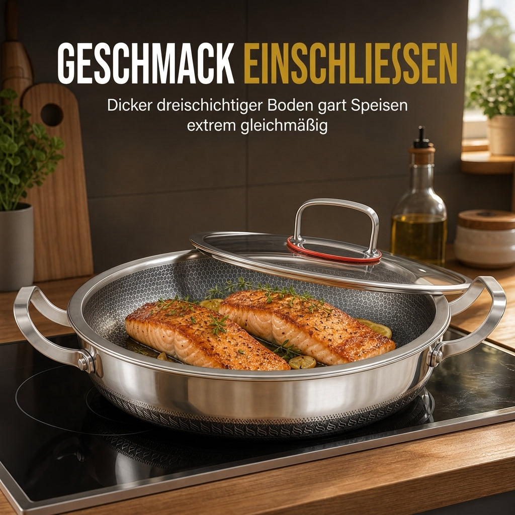 🍳 50 % RABATT 🥘 Verdickter Edelstahl-Antihaft-Wok mit Deckel, flacher Boden, zwei Griffe, hitzebeständig & leicht zu reinigen ✨