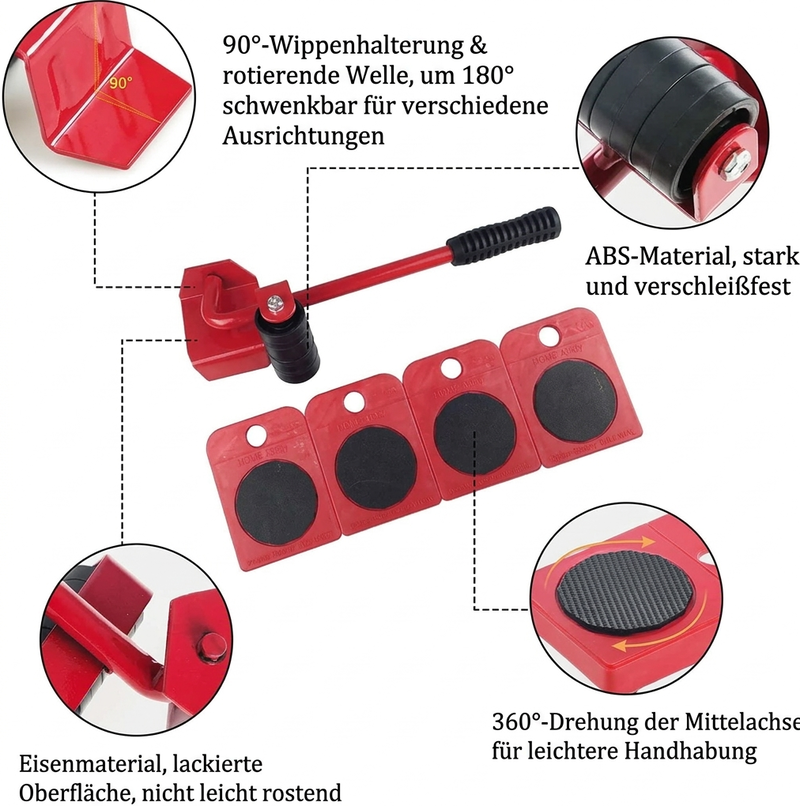 🛋️ 50 % RABATT JETZT! 🔄 Möbelheber & Umzugswerkzeug-Set, 4er-Pack – 360° Gleitscheiben & ergonomisches Heben ohne Rückenbelastung 💪