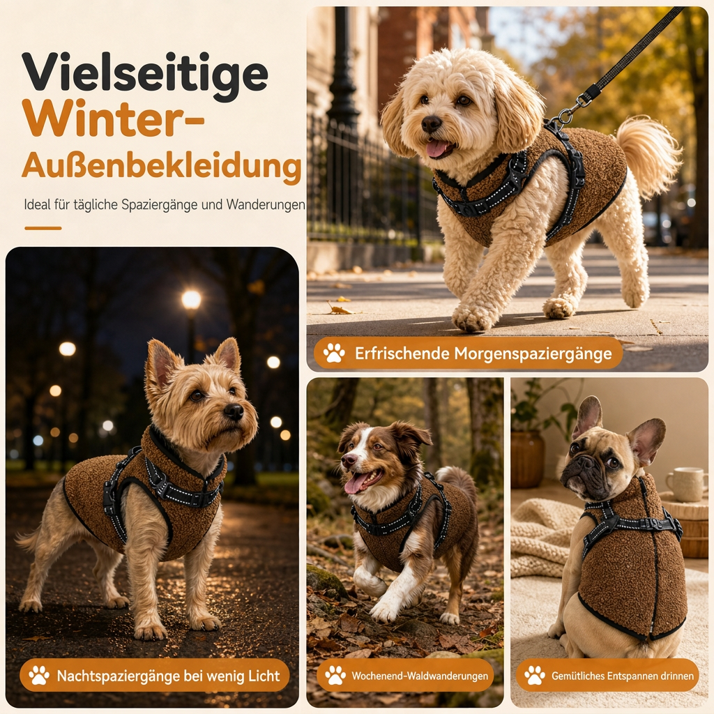 🐶 50% RABATT! 🧥Warmer Winterhundemantel mit Reflexstreifen und Geschirr für kleine und mittelgroße Hunde