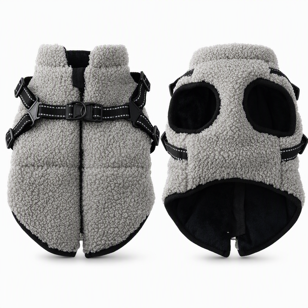 🐶 50% RABATT! 🧥Warmer Winterhundemantel mit Reflexstreifen und Geschirr für kleine und mittelgroße Hunde