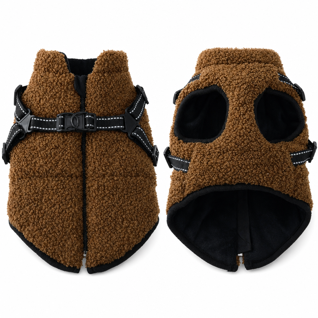 🐶 50% RABATT! 🧥Warmer Winterhundemantel mit Reflexstreifen und Geschirr für kleine und mittelgroße Hunde