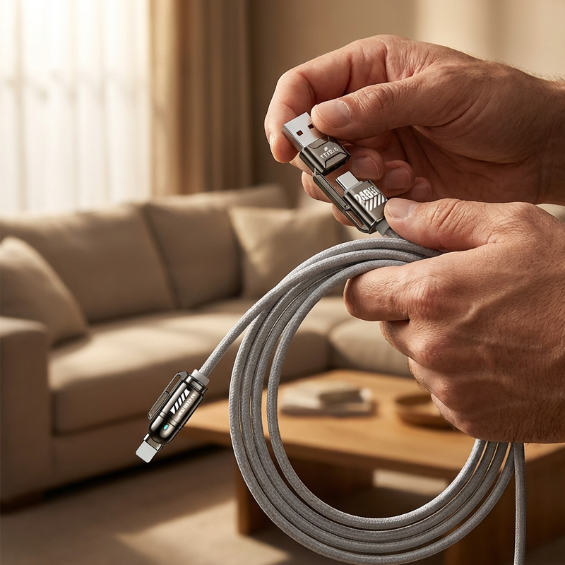 ⏳Zeitlich begrenztes Angebot⏳ 4-in-1-Schnellladekabel mit USB-A und USB-C – bis zu 240 W über USB-C, Silikonmantel, 1 oder 2 m