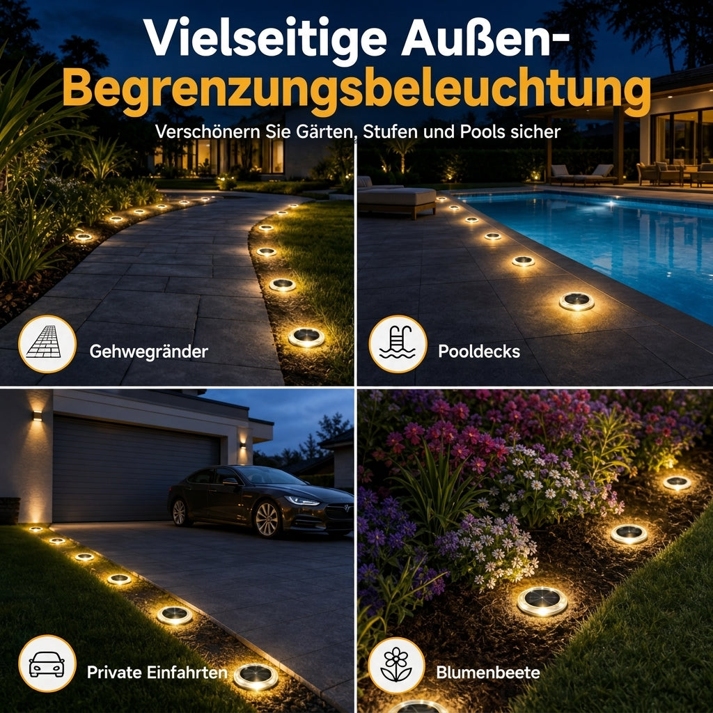 📢📢50% RABATT !!⏰Solar betriebene Erdlichter aus Edelstahl für Gartenweg und Rasen zur Landschaftsdekoration im Außenbereich