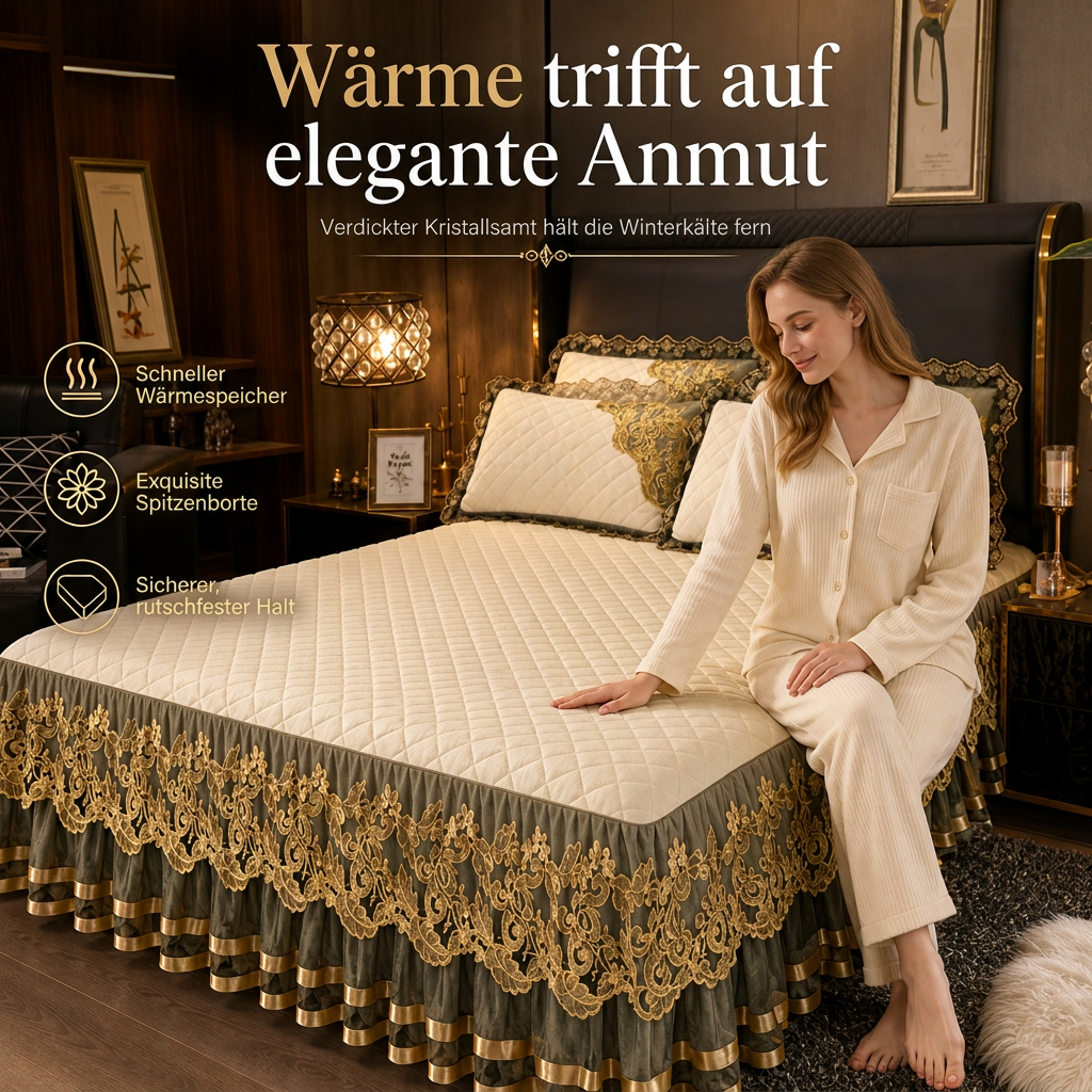 ❄️ Winter-Sonderangebot vorab 🎀 | Stretch-Spannbettlaken aus Samt mit Spitzenbesatz und rutschfester Konstruktion – weich, hautfreundlich, ideal für die kalte Jahreszeit 🛏️✨