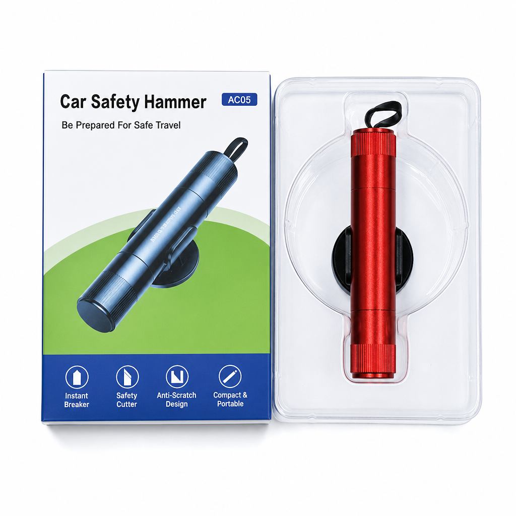 🚗 Kompakter Notfallhammer für Auto mit Gurtschneider