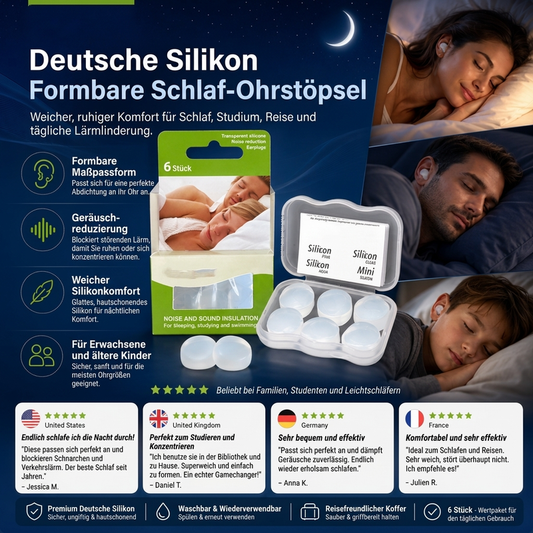 Formanpassbare Silikon-Ohrstöpsel für den Schlaf