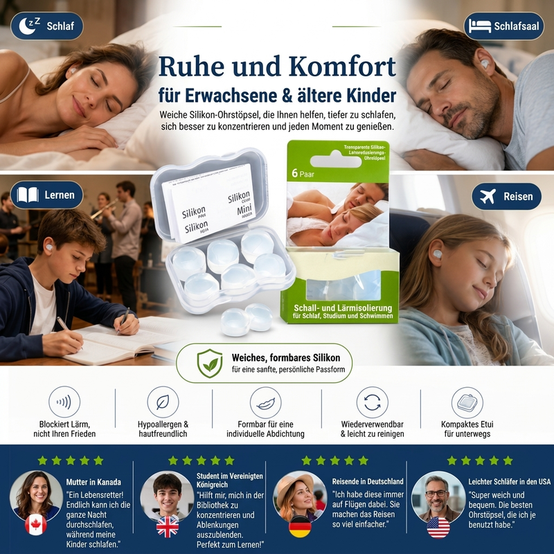 Formanpassbare Silikon-Ohrstöpsel für den Schlaf