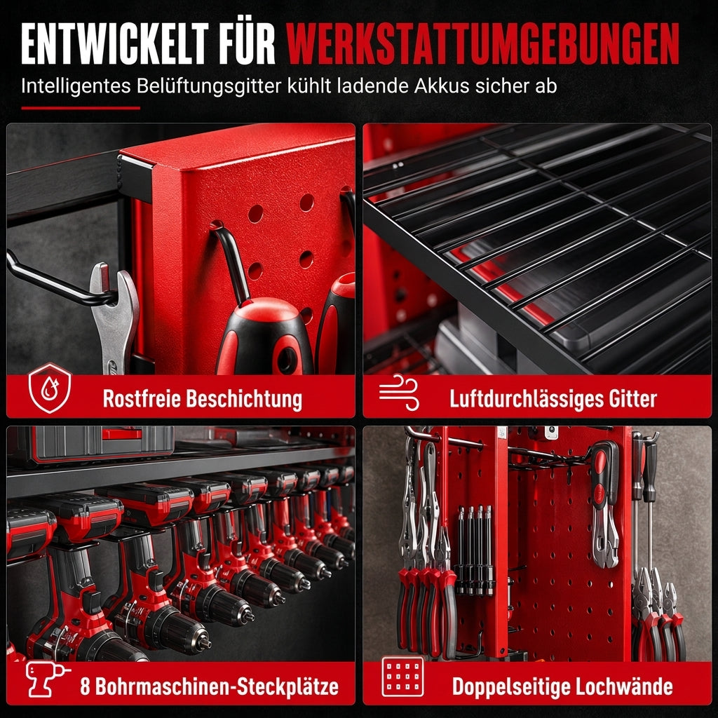 📢 Kostenloser Versand 🛠️ Wandmontiertes Stahl-Werkzeugregal – platzsparende Aufbewahrung für Bohrer und Werkzeuge