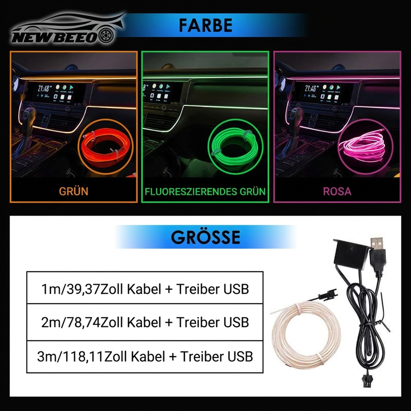 🎁Zeitlich begrenzt: Kaufe 1, erhalte 1 gratis🚗LED-Streifen für die Fahrzeuginnenraumbeleuchtung, mehrfarbiges USB-Stimmungslicht, einfache Installation