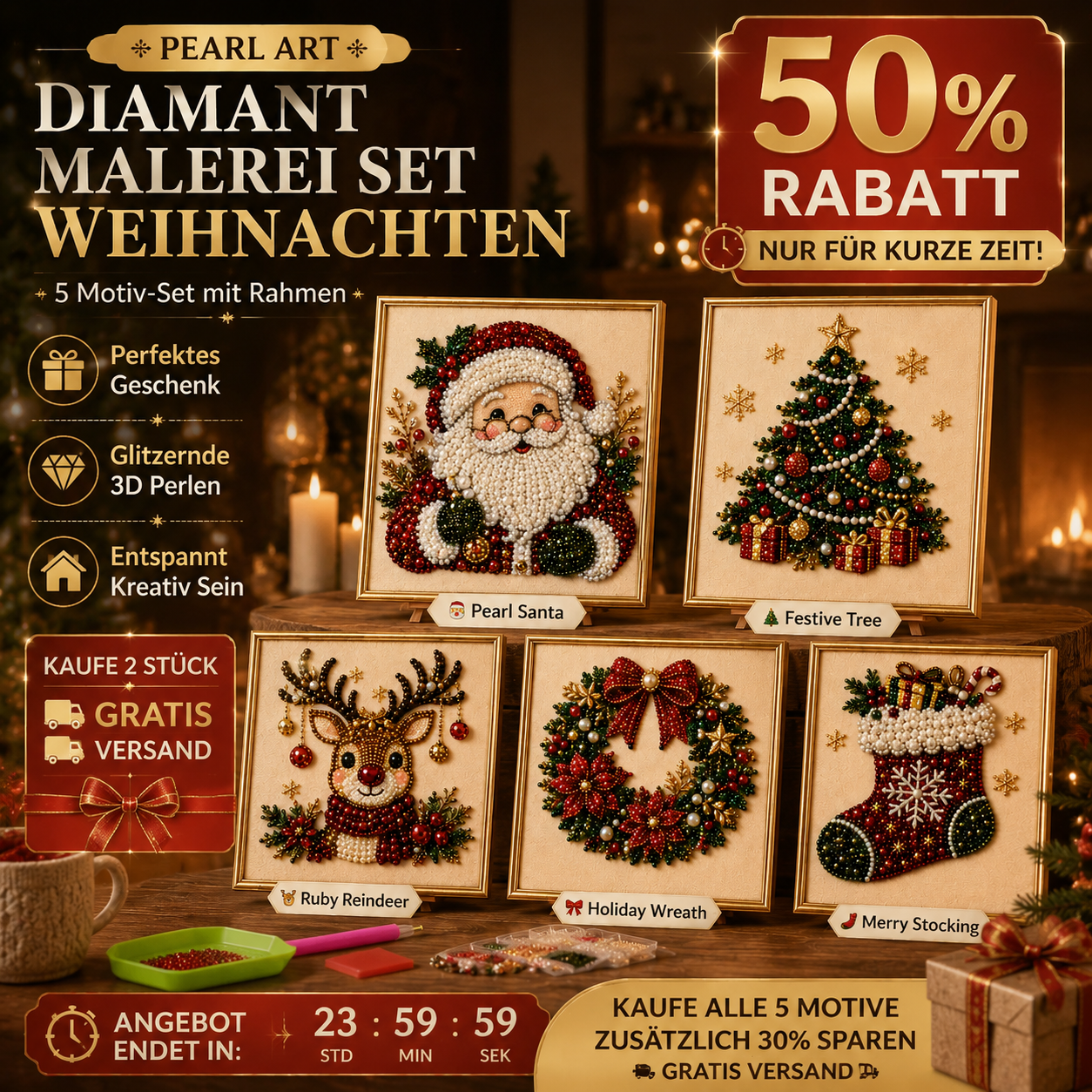 💎 -50% RABATT | 🎅Weihnachts-Diamond-Painting-Set – Kreativer Bastelspaß für Groß & Klein